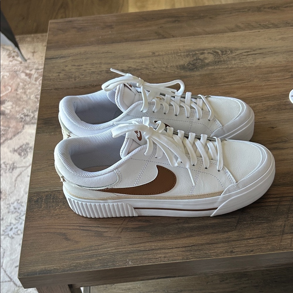 Nike White Sneakers with Brown Swoosh Nike Court Legacy Lift Sneaker - Women's - Picture 4 of 8